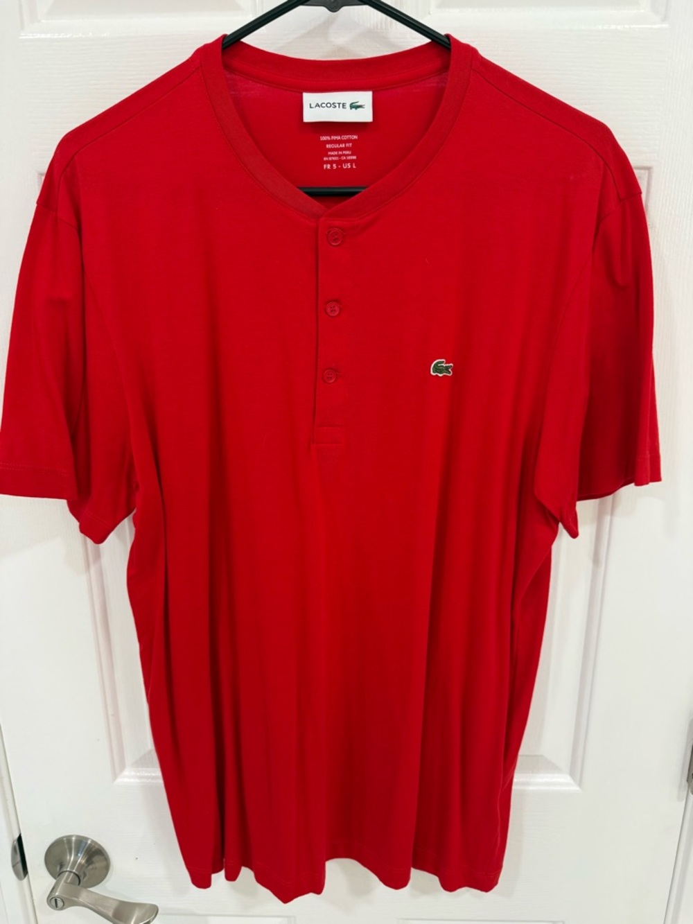 Lacoste Men’s Red Short-Sleeve Henley Polo with Crocodile Logo